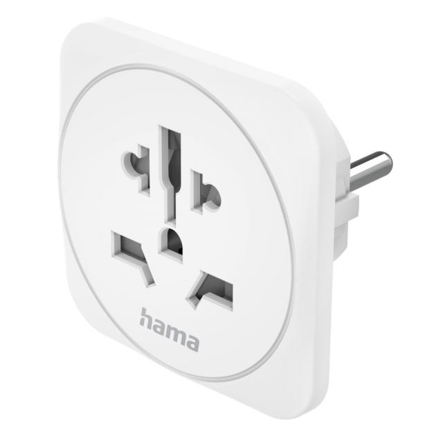 Hama Travel Adapter Type E and F, 3-Pin, Universal, World to Europe, white 