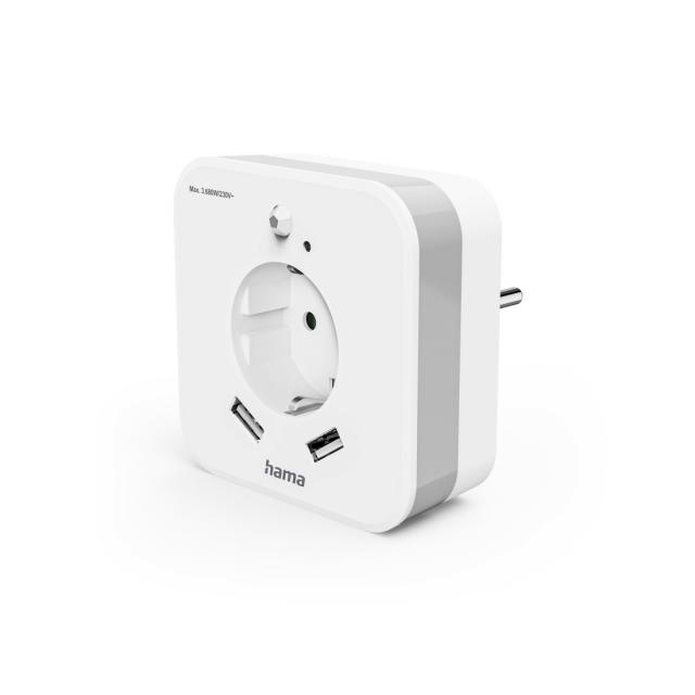 HAMA LED нощна лампа с контакт, 2x USB изхода 