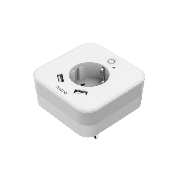 HAMA LED нощна лампа с контакт, 2x USB изхода 