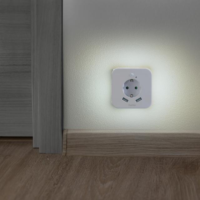 HAMA LED нощна лампа с контакт, 2x USB изхода 