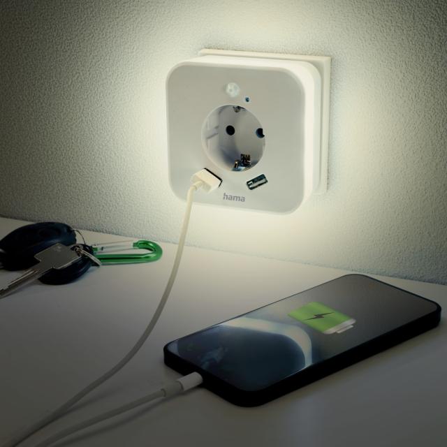 HAMA LED нощна лампа с контакт, 2x USB изхода 
