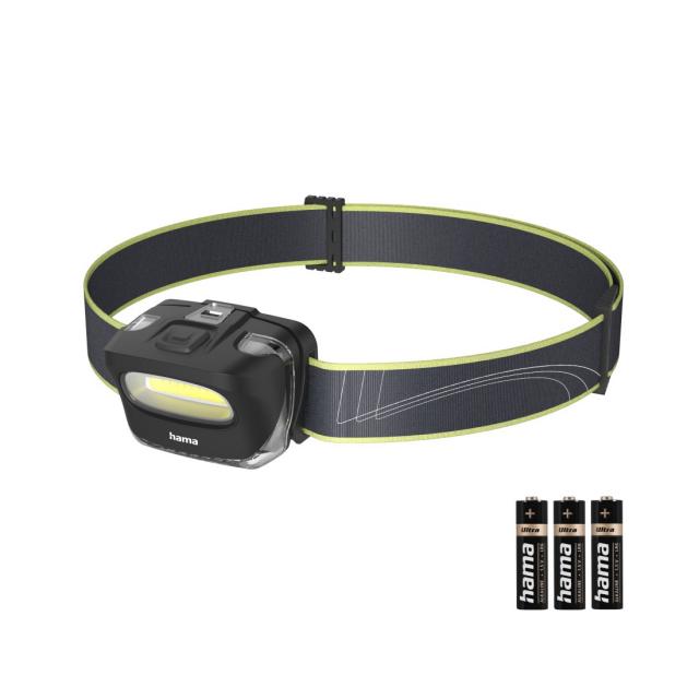 Hama "HL110" LED Head Torch, Batteries, COB, Head Torch for Jogging, Sport, 2 Mo 