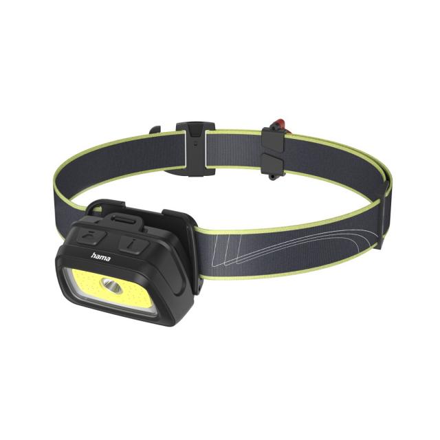 Hama "HL350" LED Head Torch, Batteries, COB, Head T., Warn. Light, Whistle, 7 Modes 