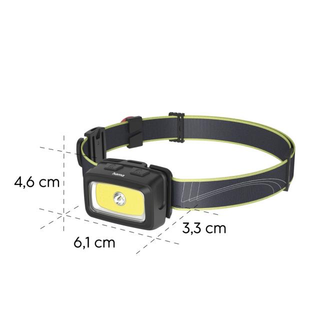 Hama "HL350" LED Head Torch, Batteries, COB, Head T., Warn. Light, Whistle, 7 Modes 
