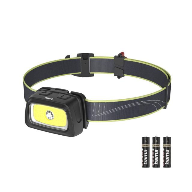 Hama "HL350" LED Head Torch, Batteries, COB, Head T., Warn. Light, Whistle, 7 Modes 