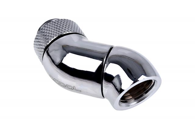 Alphacool Eiszapfen angled adaptor double-45° rotatable G1/4 outer thread to G1/4 inner thread - chrome 