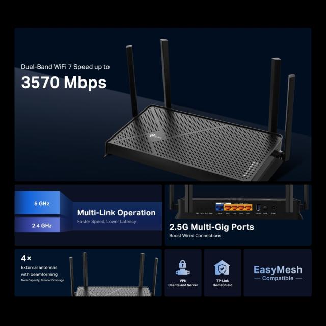 Безжичен рутер TP-Link Archer BE230 Dual-Band Wi-Fi 7 
