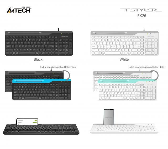 Жична клавиатура A4tech Fstyler FK25, Стойка за телефон, Кирилизирана, Черна 