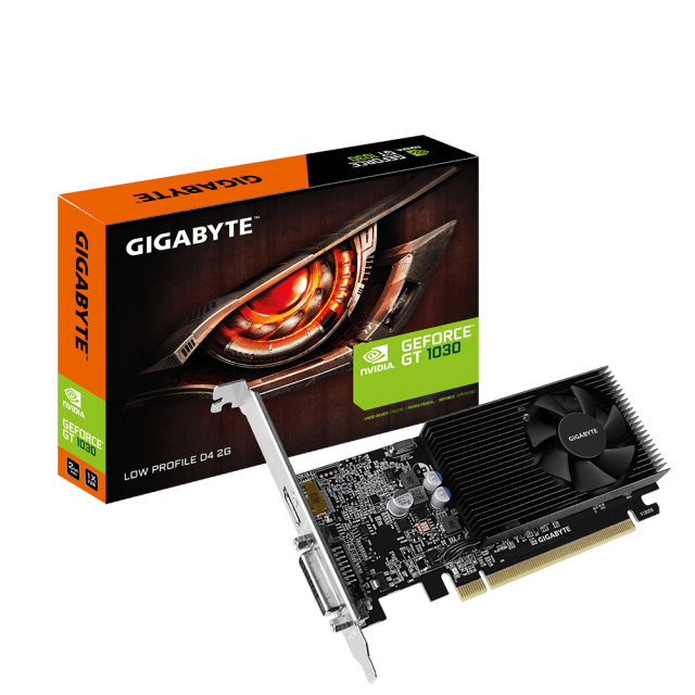 Видео карта GIGABYTE GeForce® GT 1030 D4 2GB DDR4 64 bit, Low Profile, DVI-D, HDMI