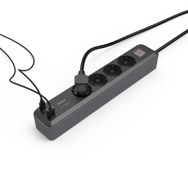 Разклонител, 4-гнезда, USB-C/A 65 W, PD, HAMA-223189 
