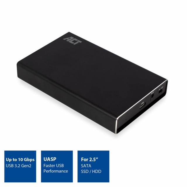 Чекмедже за твърд диск ACT AC1220, 2.5", SATA, USB-C 3.2 Gen2 (USB 3.1), Черен 