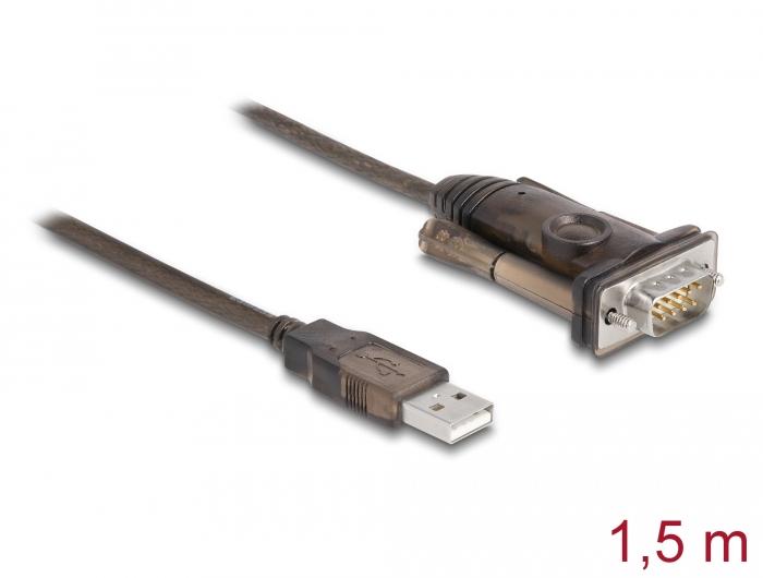 Адаптер Delock USB 2.0 Type-A - Serial RS-232 D-Sub 9 pin мъжко, 1.5 m