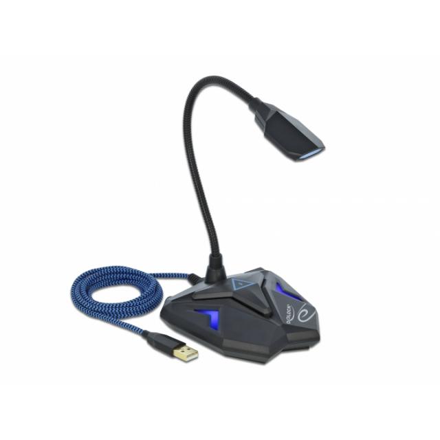 Геймърски микрофон Delock Omnidirectional, USB, Mute Button Черен
