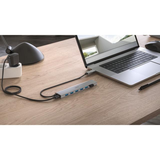 HAMA USB Hub, 7 Ports, USB 3.2 Gen 1, 5 Gbit/s, incl. USB-C Adapter and PSU 