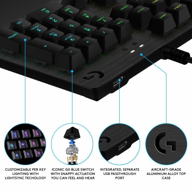 Геймърска механична клавиатура Logitech, G513 Carbon RGB, GX Brown Mechanical суичове 
