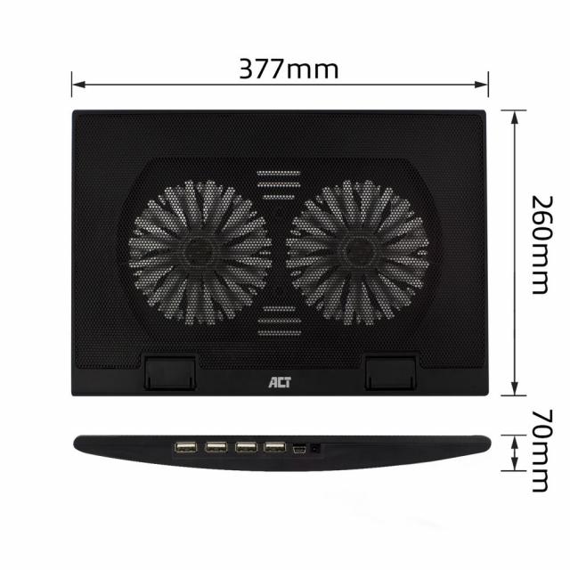 Laptop cooling stand, up to 17", adjustable height (2 positions), 4-port hub 