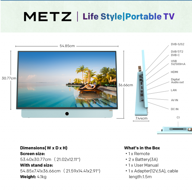 METZ Портативен телевизор  24MPE7000Y 24" LED FHD(1920x1080) GoogleTV, HDR10, син 