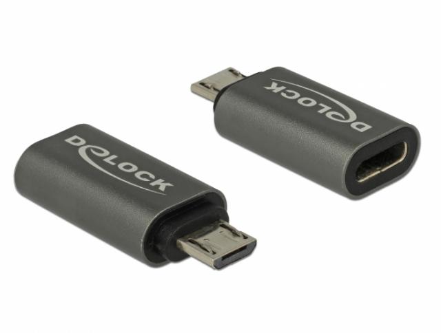 Delock Adapter USB 2.0 Micro-B male to USB Type-C 2.0 female anthracite 
