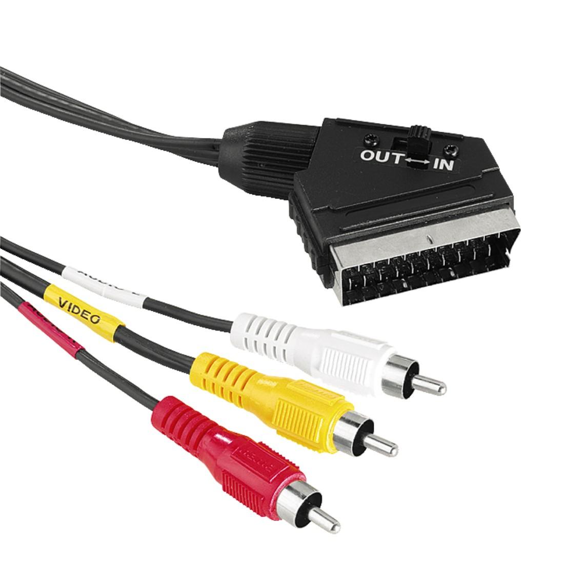 Видео кабел HAMA 43178, 3 Чинча In/Out към Скарт, 1.5м с превключвател