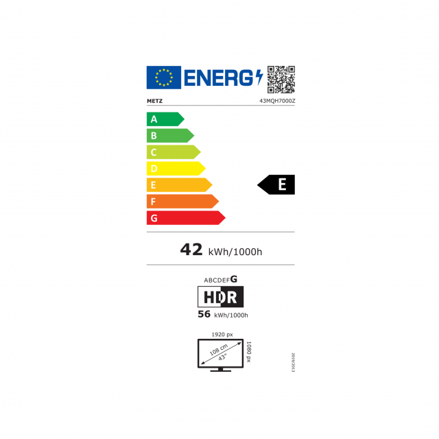 METZ TV 43" 43MQH7000Z Full HD QLED+ Google TV, Клас E 