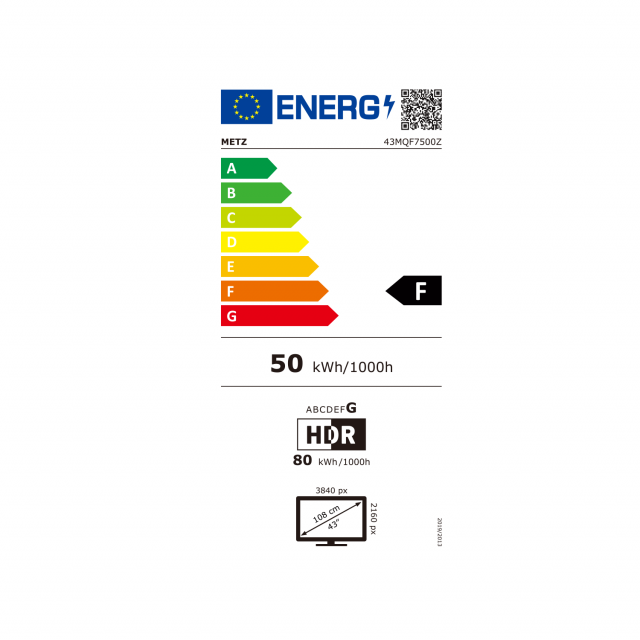 METZ Телевизор 43" 43MQF7500Z UHD 4K QLED SMART TV, Google TV, Клас G 