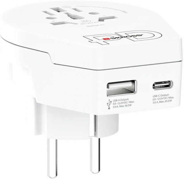 Адаптер SKROSS World to Europe 1500295E, USB, Бял 