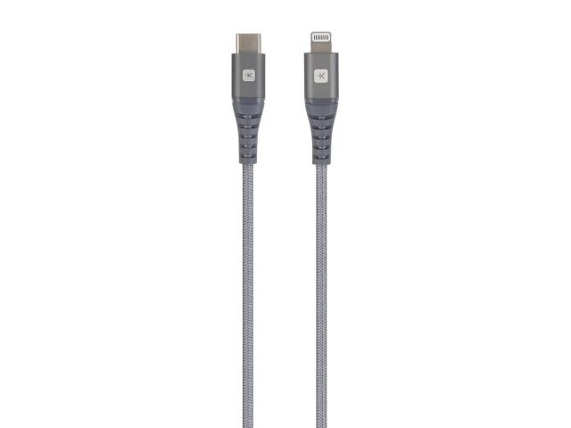 Кабел Skross, USB-C - Lightning, Метална оплетка, 2.0 м, Сив 