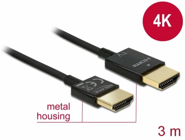 Delock Cable High Speed HDMI with Ethernet - HDMI-A male > HDMI-A male 3D 4K 3 m Active Slim High Quality 