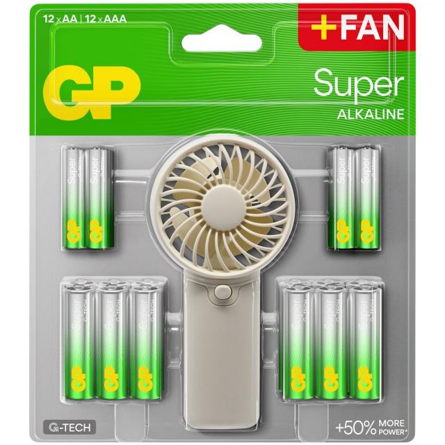 GP SUMMER PACK alkaline batteries  Super AA x 12 pcs. + Super AAA x 12 pcs. + Fan  GP BATTERIES 