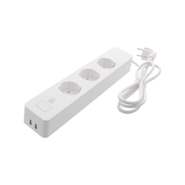 DELTACO SMART HOME power outlet, WiFi 2.4GHz, 3xCEE 7/3, 2xUSB-A, 13A, 220-240V, 1.5m, white