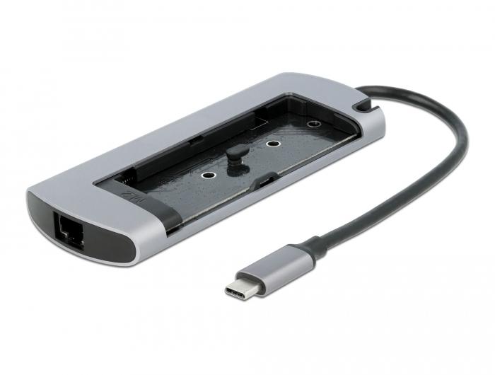 Докинг станция Delock USB-C, M.2 слот за SSD, HDMI, Gigabit LAN, 2xUSB-A, USB-C, Сива