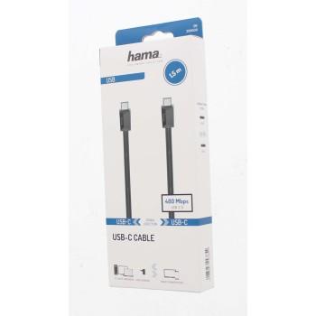 Кабел HAMA USB-C мъжко - USB-C мъжко,1.5 м,черен,3A,60W,480Mb/s