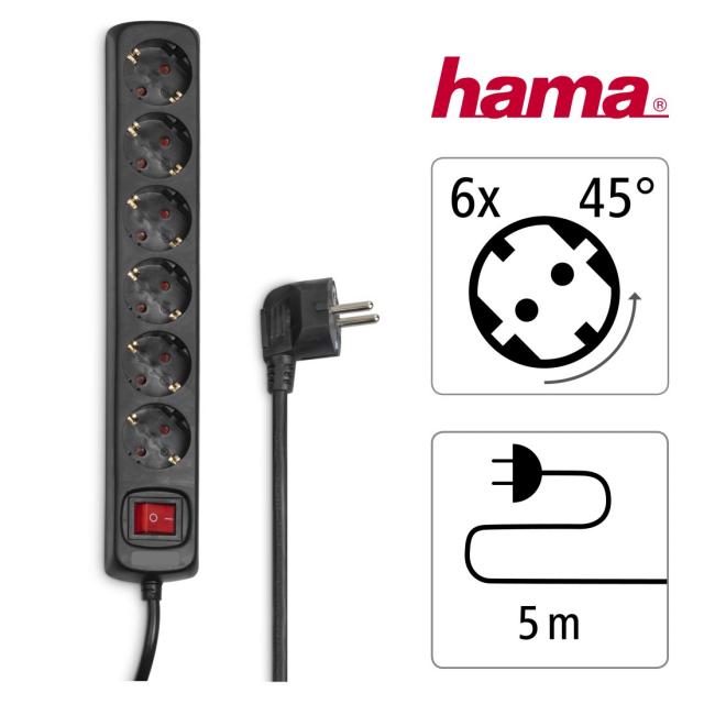 Разклонител със 6 гнезда HAMA, 5м, 137266 