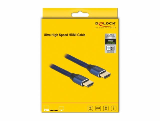 Кабел Delock Ultra High Speed, HDMI мъжко - HDMI мъжко, 48 Gbit/s, 8K 60 Hz, 2 м, Син 