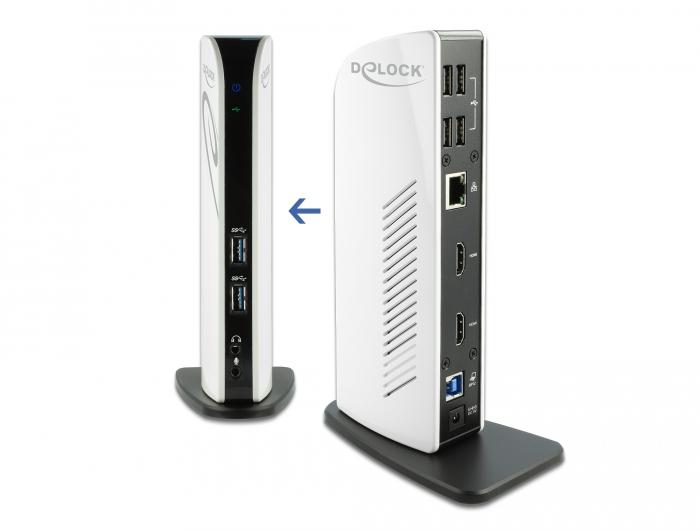 Докинг станция Delock, За MacBook, HDMI Full-HD, USB 3.2, LAN, Audio, Черен/Бял
