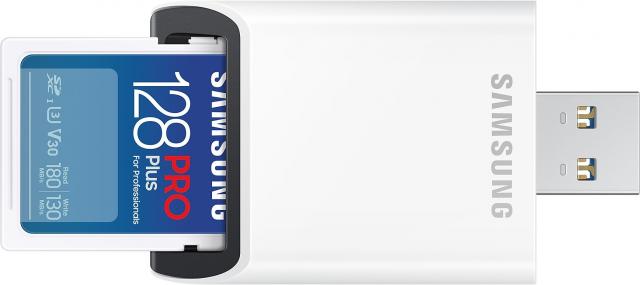 Memory card Samsung PRO Plus SD Card (2023), 128GB, USB reader, White 