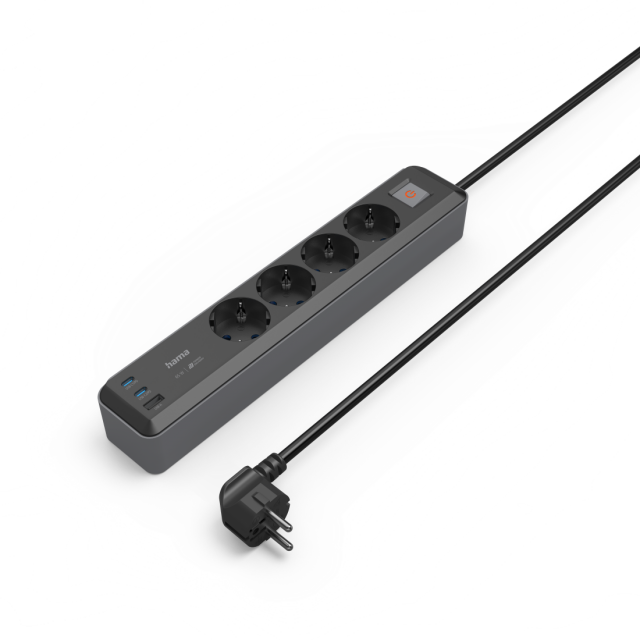 Разклонител, 4-гнезда, USB-C/A 65 W, PD, HAMA-223189 