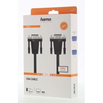 Кабел за монитор HAMA 200707, VGA мъжко - VGA мъжко, 1.50 м, Екраниран, Черен 