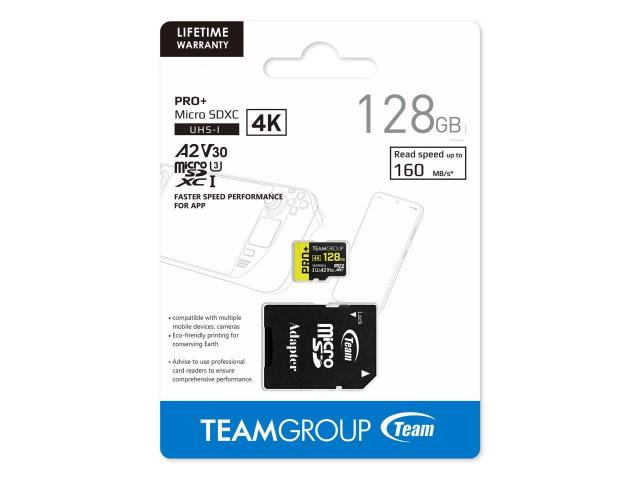 Memory card Team Group PRO Plus microSDXC 128GB, UHS-I U3, A2, V30 + SD Adapter 