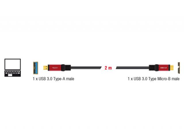 Delock Cable USB 3.0 Type-A male > USB 3.0 Type Micro-B male 2 m Premium 