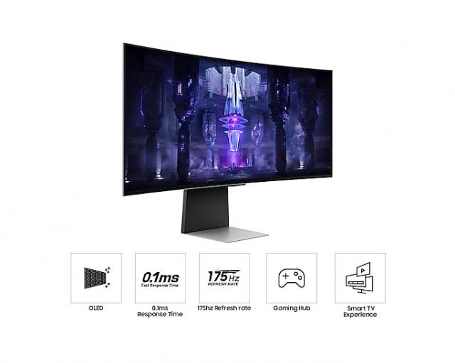 Монитор Samsung Odyssey OLED G8 G85SB 34" CURVED 1800R, 175 Hz, 0.1ms GTG, 3440x1440, 2xUSB-C, Mini DP, Micro HDMI, Speakers, Silver 