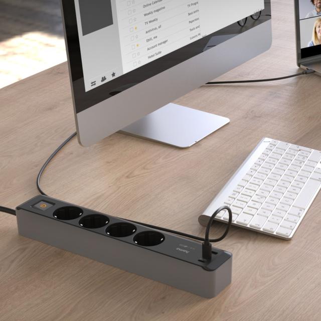 Разклонител, 4-гнезда, USB-C/A 65 W, PD, HAMA-223189 