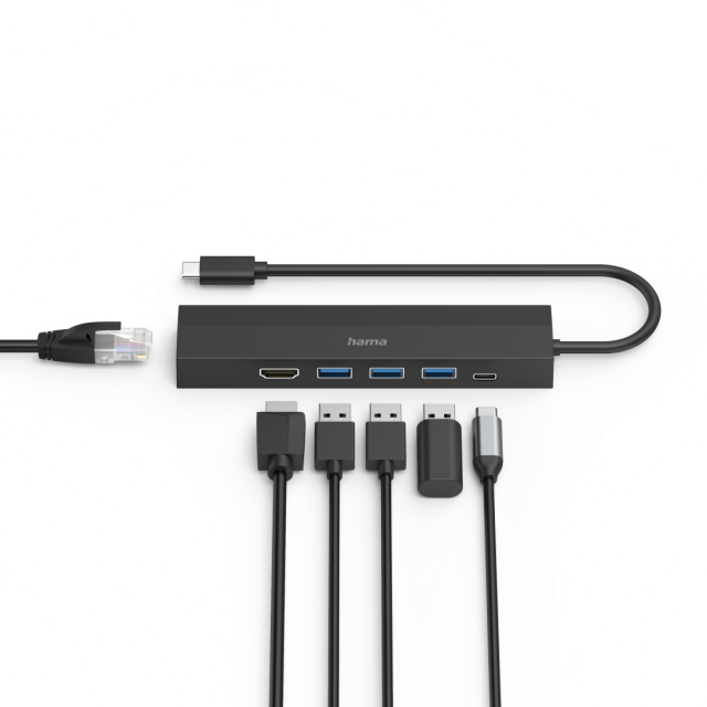 USB-C хъб HAMA, мултипорт, 6 порта, 3 x USB-A, USB-C, HDMI, LAN/Ethernet 