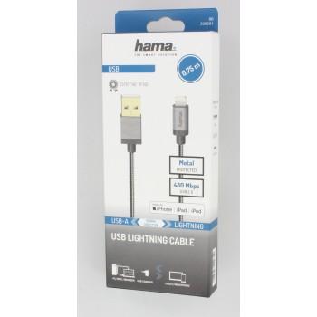 Cable HAMA Elite USB-A plug - Lightning USB, 0.75 m, metal, Anthracite 
