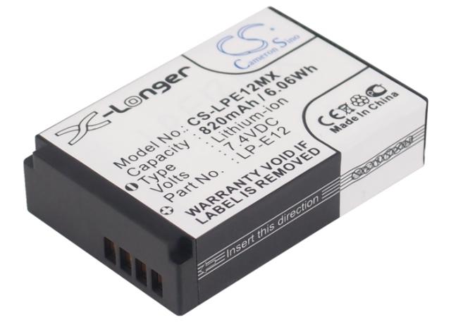 Camera Battery for CANON LPE12MX LiIon 7.4V 820mAh Cameron Sino 
