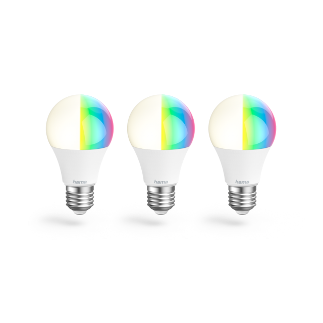 Hama WLAN LED Lamp, E27, 8,5W, RGBW, Dimmable, Bulb, Voice / App Control, 3 Pcs.