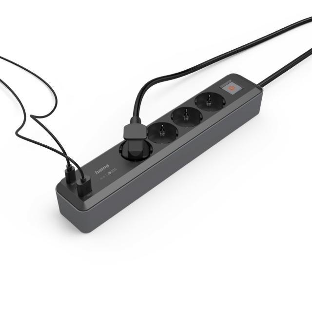 Разклонител, 4-гнезда, USB-C/A 65 W, PD, HAMA-223189 