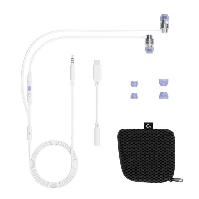 Gaming Earphone Logitech G333 In-ear, 3.5 mm + USB-C adapter, White 
