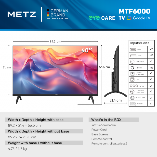 METZ Телевизор 40MTF6000Z 40" FullHD, LED TV, черен 