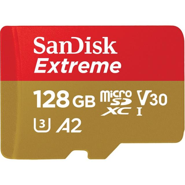 Карта памет SANDISK Extreme microSDXC, 128GB, 160MB/s, Class 10, A2, V30 UHS-I, U3, SD Adapter